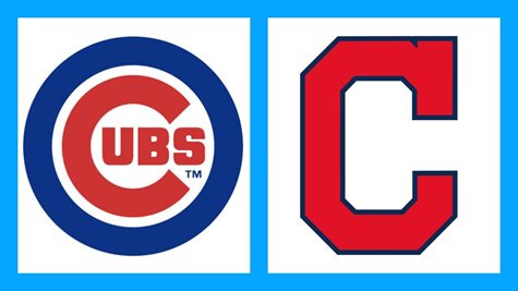 The Cubs Logo Alongside The Indians Logo With A Light Blue Boarder