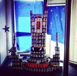 A Castle Made Of Cans Collected For The Ronald McDonald House