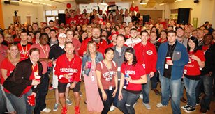 People in Reds gear posing