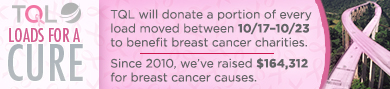 TQL Loads For A Cure Logo With Facts And A Breast Cancer Ribbon