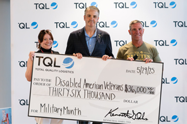 Total Quality Logistics (TQL) celebrated Military Month by donating $36,000 to Disabled American Veterans