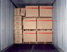 Boxes inside of truck trailer