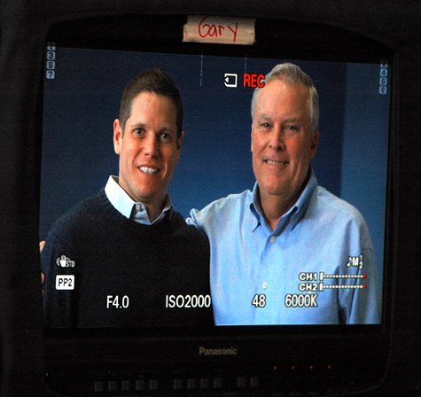 Nathan Knipper Smiling Next To His Big-Brother Mike Hardig While On Set For A SuperBowl Commercial