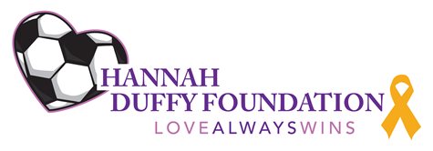 A Soccer Ball Shaped Heart And A Gold Ribbon With The Hannah Duffy Foundation Logo In The Middle